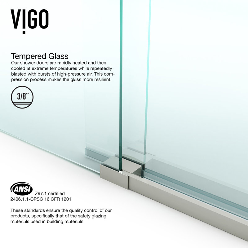 Winslow 58" W x 35" D x 74" H Sliding Frameless Shower Enclosure with 3/8  Clear Glass, Stainless Steel