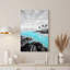 Tableau mural sur toile noire et blanche représentant une eau turquoise et des palmiers-2114403564