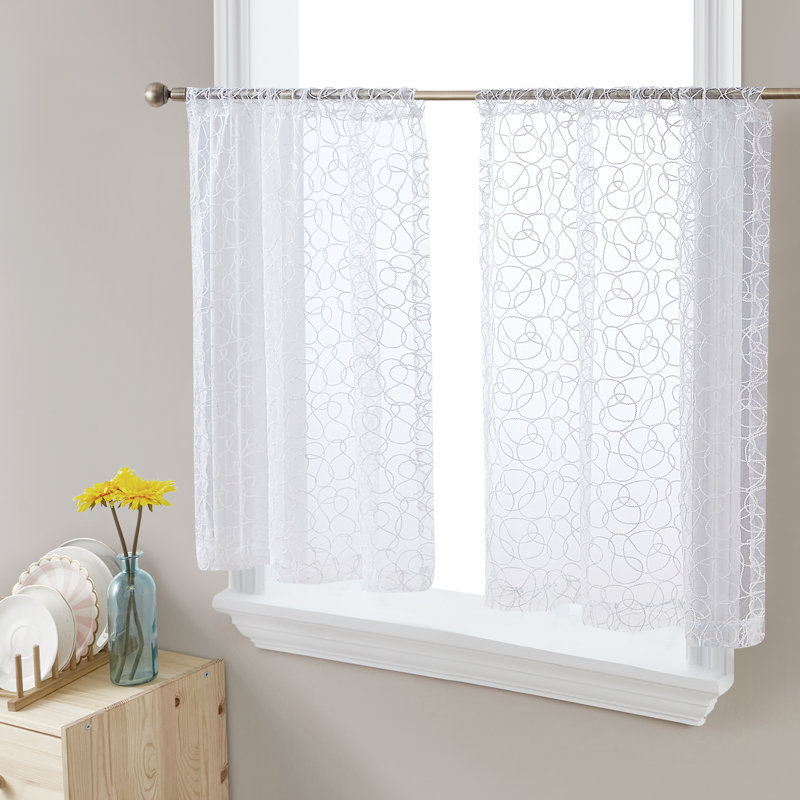 Ketaki Abstract Tailored Cafe Curtain, 30" W x 24" L, Off White