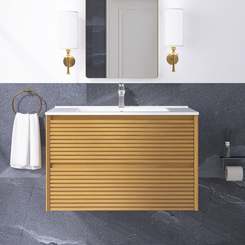 Meuble-lavabo mural simple 30 po avec lavabo en céramique