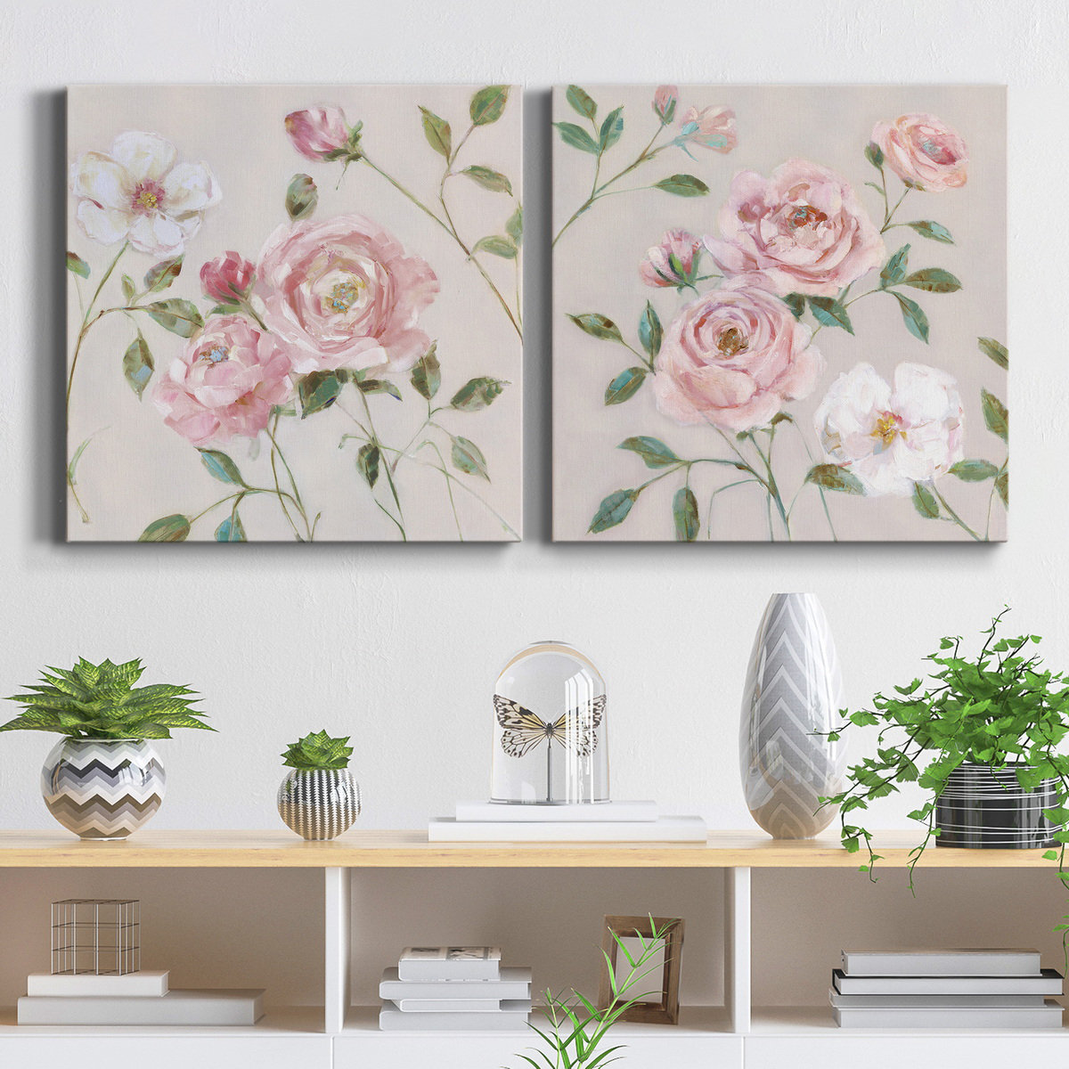 Winston Porter Cottage Sweet Roses I - 2 Piece Wrapped Canvas Painting ...