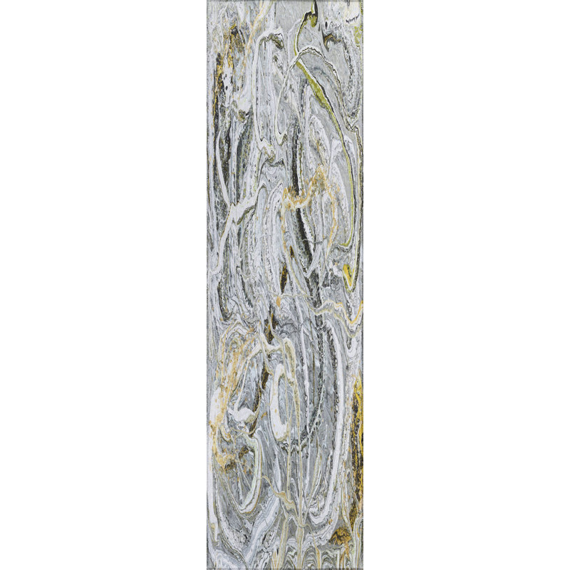 Chenille Washable Abstract Indoor / Outdoor Rug, Runner 2'3" x 7'6"