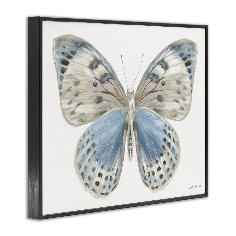 Blue & White Butterfly Framed Giclee, design by Danhui Nai, 11" H x 14" W, Midnight Black Framed Giclee