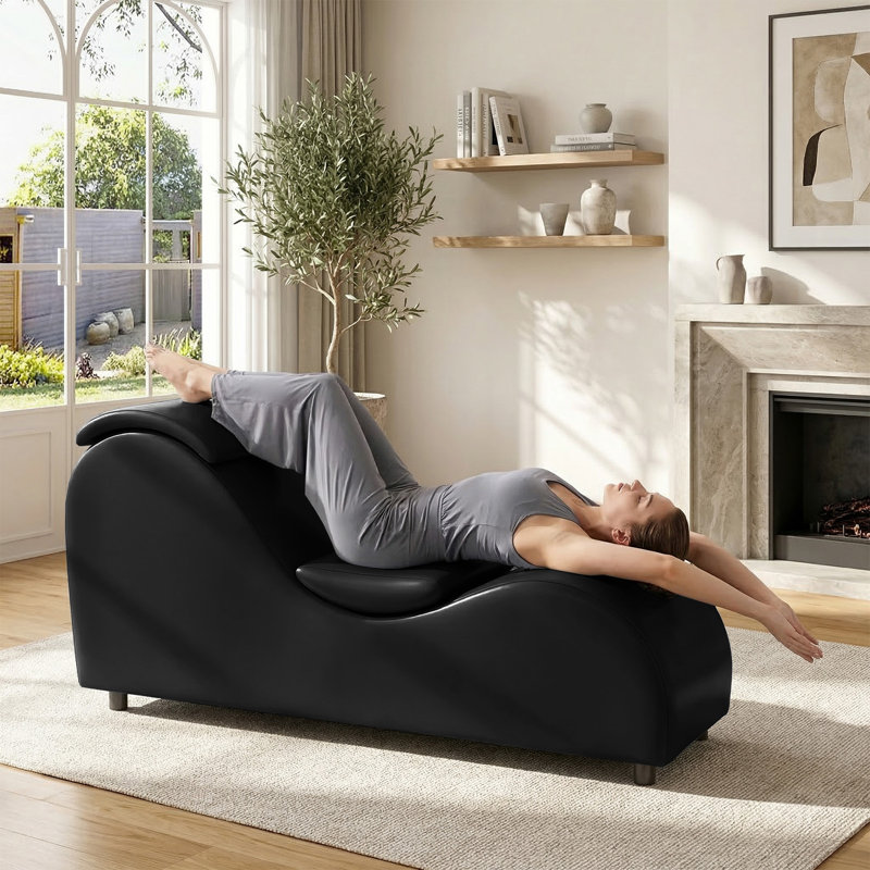Chaise longue ergonomique en similicuir, Black
