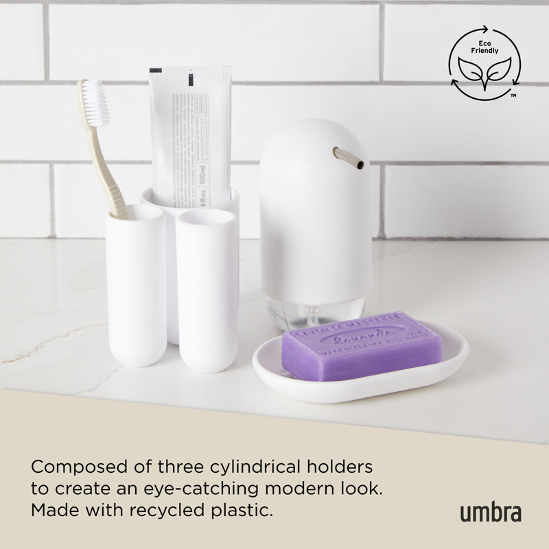 White Round Plastic Toothbrush Holder with Compartments