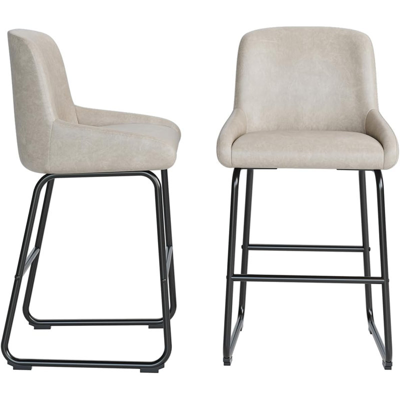 Ensemble de 4 tabourets de bar en cuir de polyuréthane à hauteur de comptoir avec dossier et repose-pieds Chaises de bar pour salle à manger Îlot de cuisine Durable Confortable Élégant