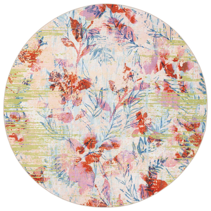 Tennille Performance Machine Washable Floral Rug, Round 6'7"