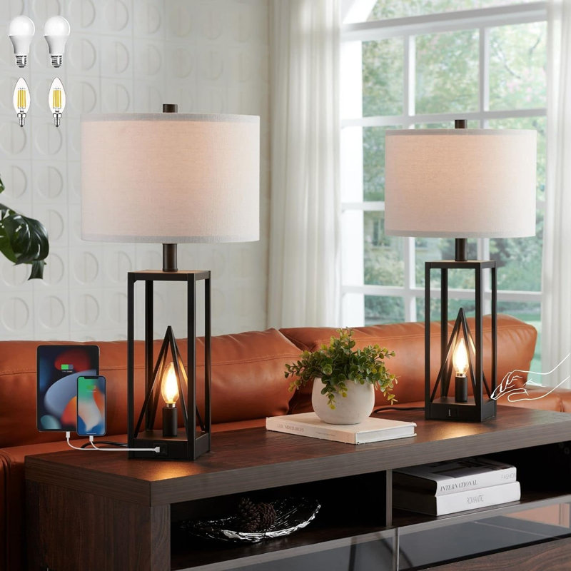 Flurie 23.5‘’ Nightstand Bedside Lamp Sets with USB Ports(Bulbs Included)
