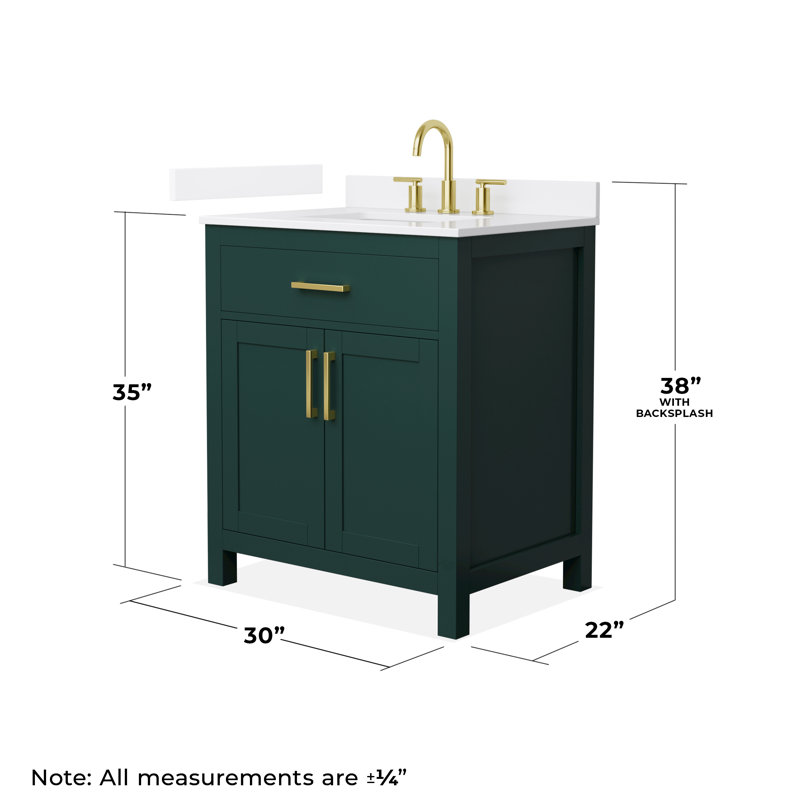 Beckett 30" Green Freestanding Vanity with White Quartz Top and Gold Hardware