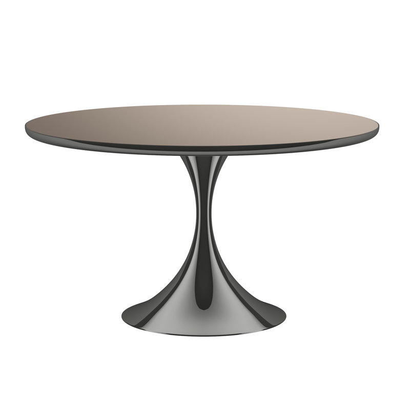 Semper Round Glass Dining Table, Whisper of Gold, Clear