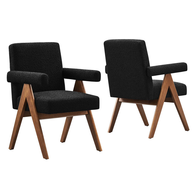 Modway Lyra Fabric Arm Chair Dining Chair, Black Boucle