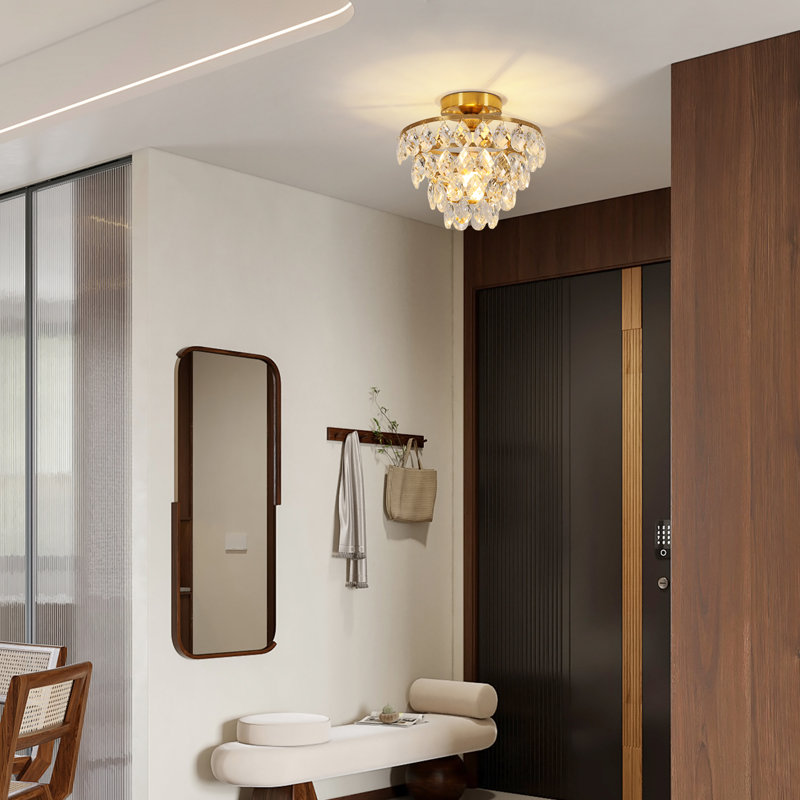 Gold Elegant Luxury Crystal Flush Ceiling Light
