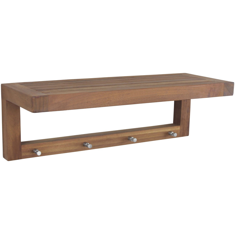 The Original 24" Moa Teak Wall Shelf with Hooks