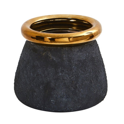 Vase de table en grès noir / bronze 8 po Asdur