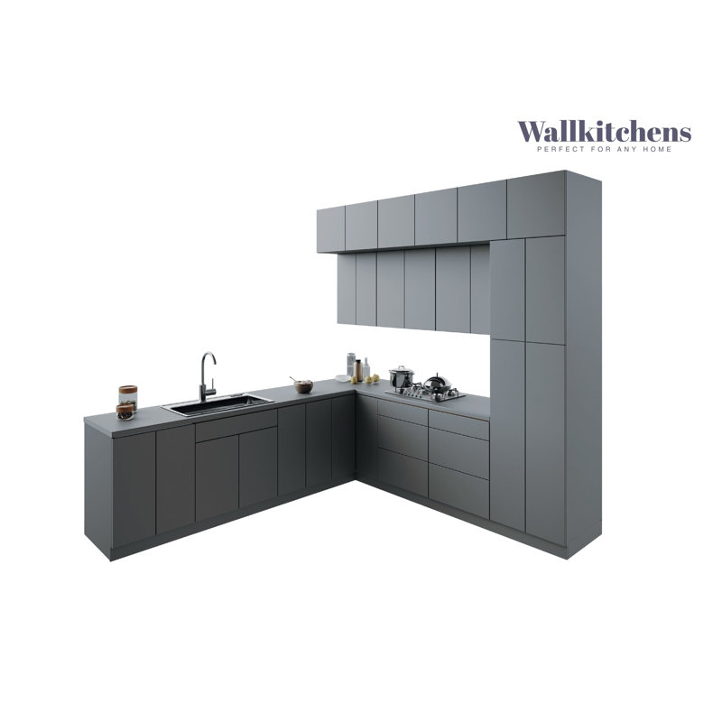 Cuisine complète moderne en panneau de fibres à densité moyenne l 10 po x l 24 po x H 108 po WALLKITCHENS , Gris lustré