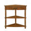 Petite table de coin triangulaire 33,8 po, table de bout en bois pour petits espaces / salon, table de bout à 3 niveaux avec pieds en bois massif, brun