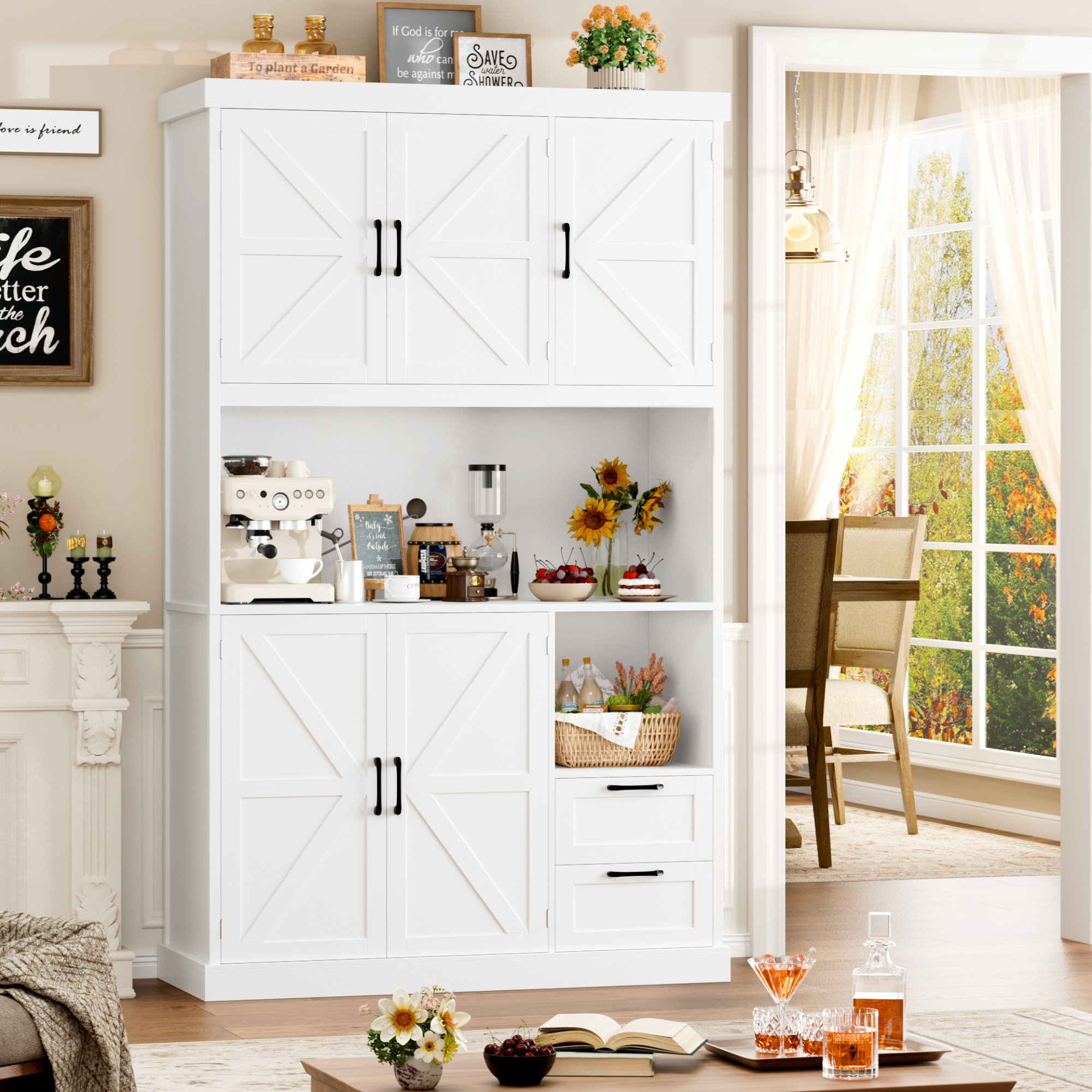 Gracie Oaks ON SALE 76'' Tall Farmhouse Kitchen Pantry Cabinet with ...