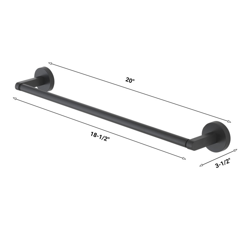 Accessoire de quincaillerie de salle de bain 18 po Avalon, Noir mat, H 3,5 po x L 20 po x P 3,5 po