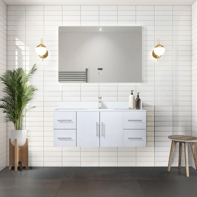 Meuble-lavabo blanc lustré 48 po X P 22 po D, plateau en marbre de culture et robinet