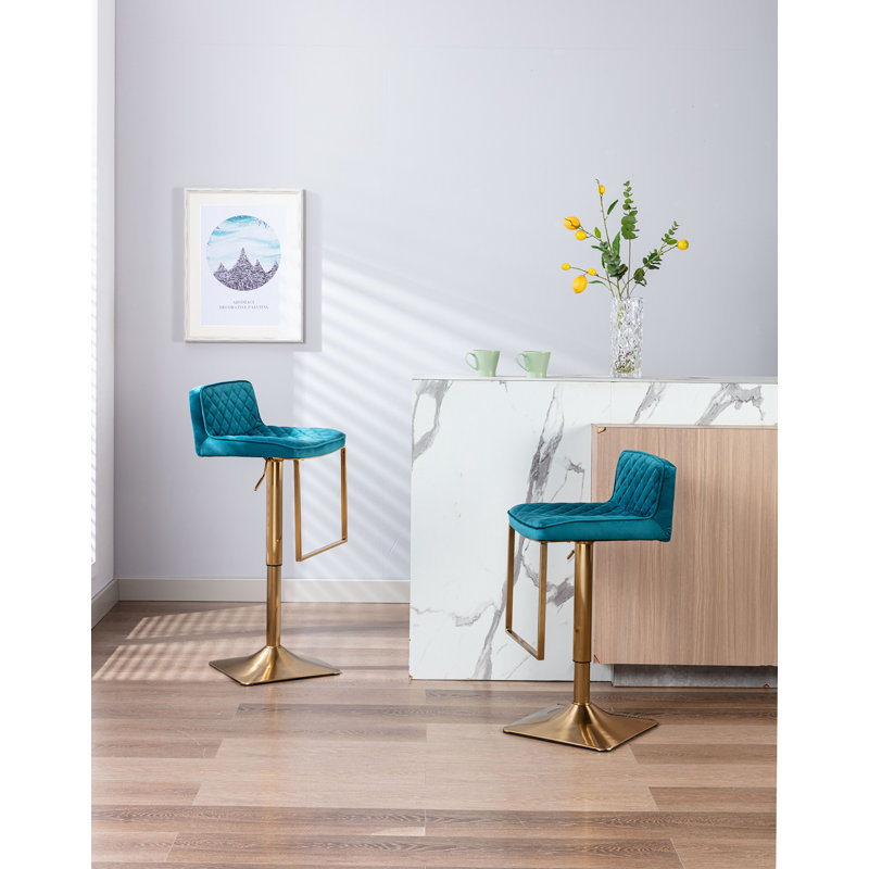 Tabouret pivotant à hauteur réglable Aldegonde Zariyah, Sarcelle
