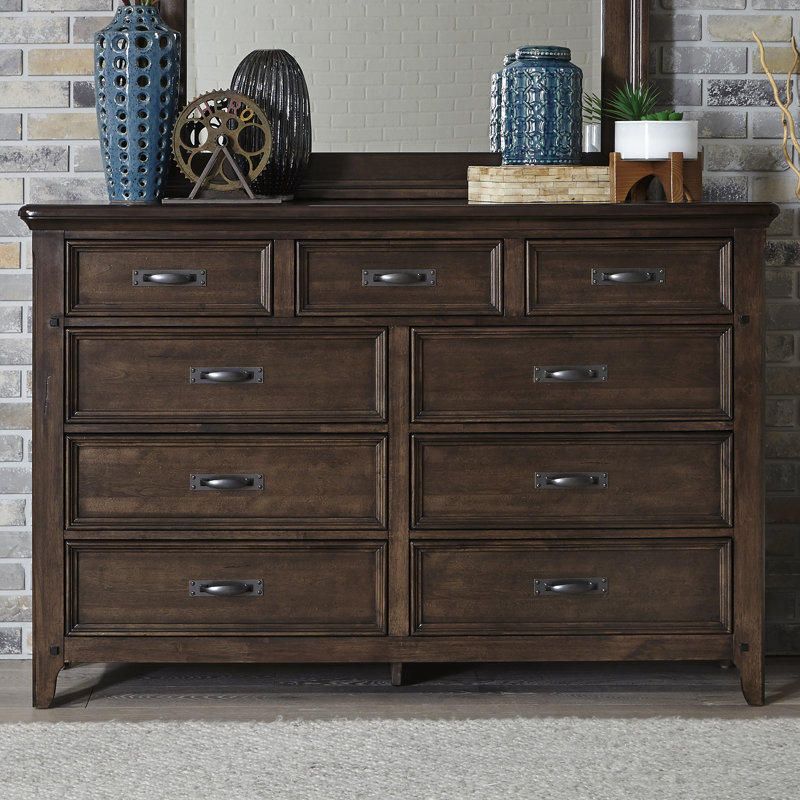 Commode 9 tiroirs en bois massif 64 po.