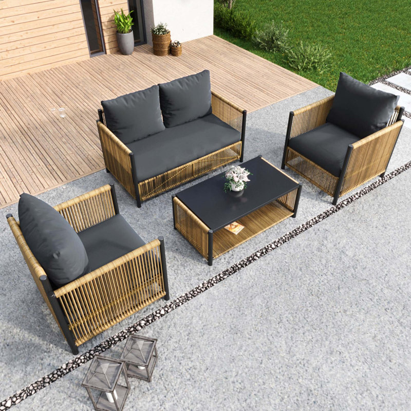Patio 4 Pieces PE Wicker Sofa Set With Cushion