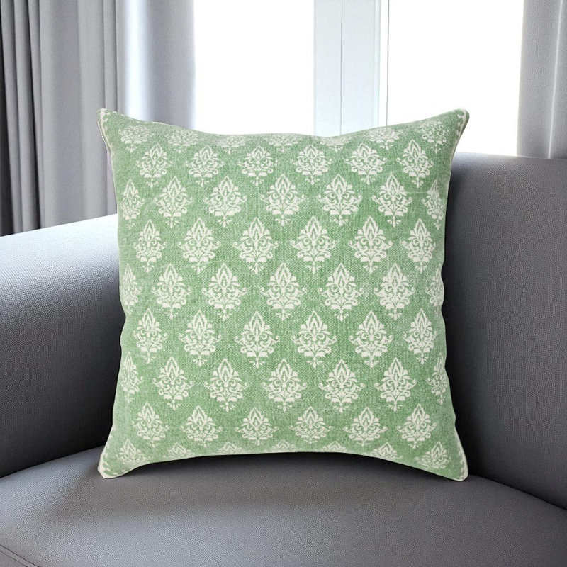 Coussin décoratif en coton 20 po, Vert/blanc, Polyester/ Bourre en polyester