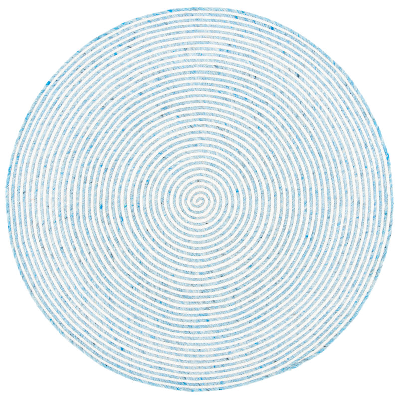 Tapis bleu / ivoire en laine et coton tissé à la main Mccabe, Rond 6 pi