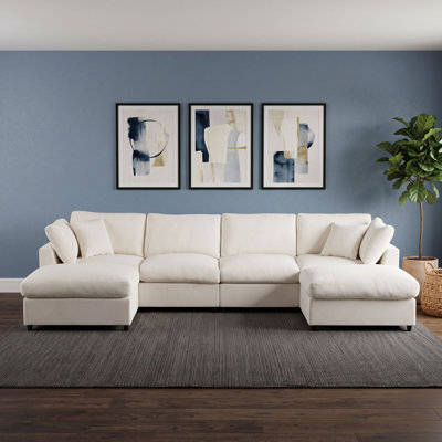 Modern Chenille 6-Seat Modular U-Shaped Sectional Sofa with Movable Ottomans and Removable Cushions