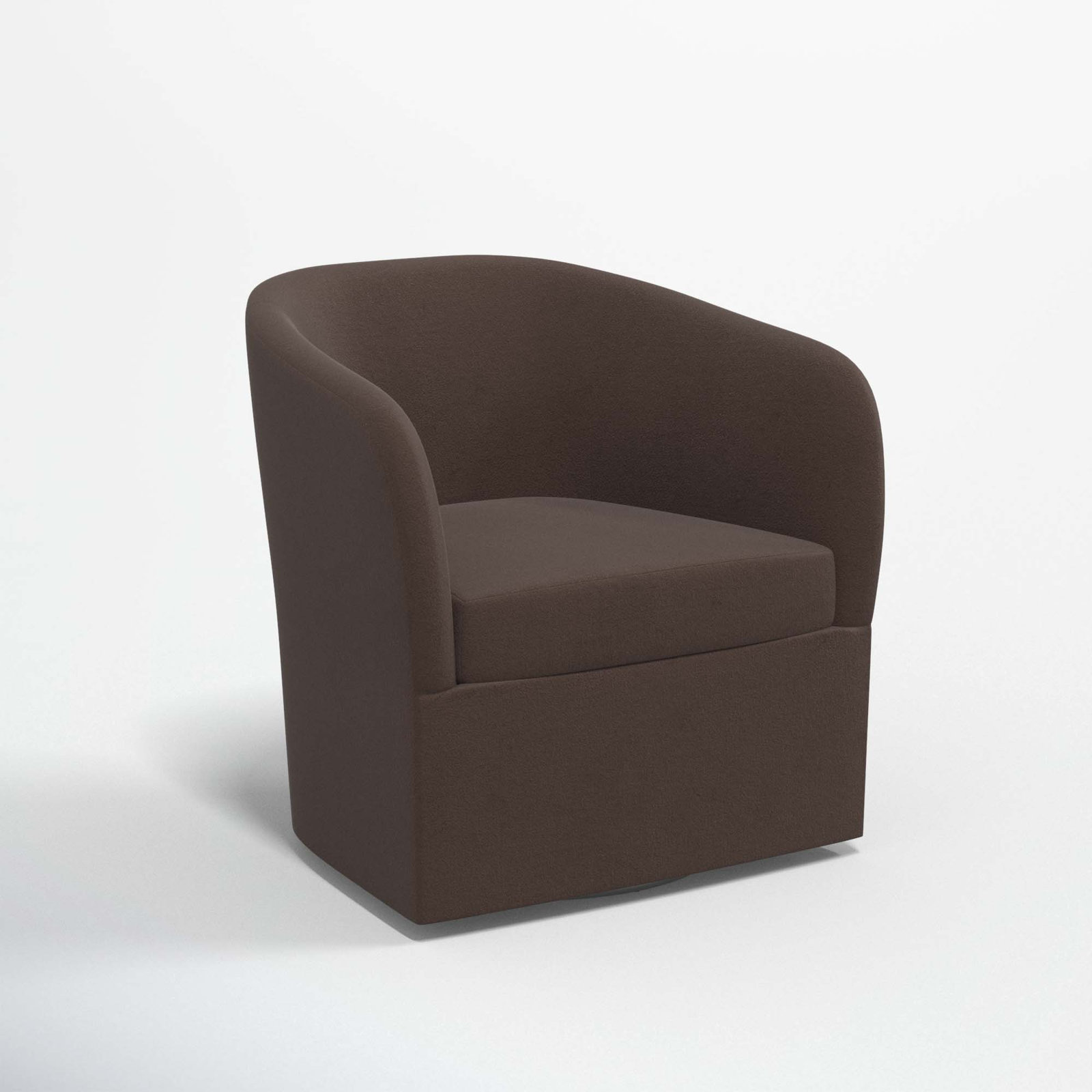 Lesia Upholstered Swivel Barrel Chair, Classic Chocolate Velvet