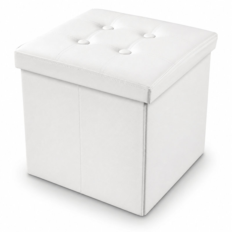 38cm Wide Cube Ottoman, Faux Leather, White
