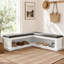 Banc de rangement rembourré en forme de L de 63 pouces, banc à chaussures d'entrée avec étagères ouvertes