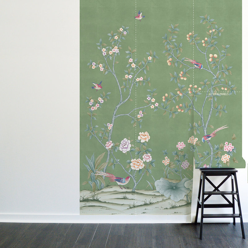 Amartya 9' L x 78" W Peel and Stick Wall Mural, Lilly Sage Blossom