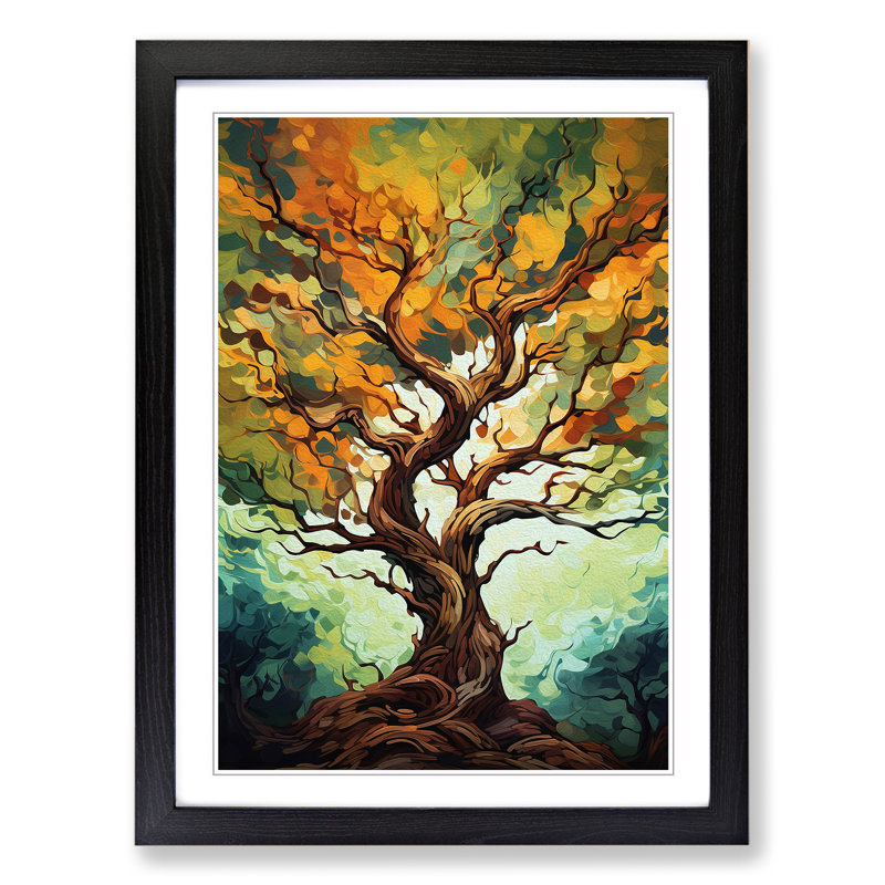 Tree Gestural - Single Picture Frame Print on Wood, Black Framed, 34cm H x 25cm W