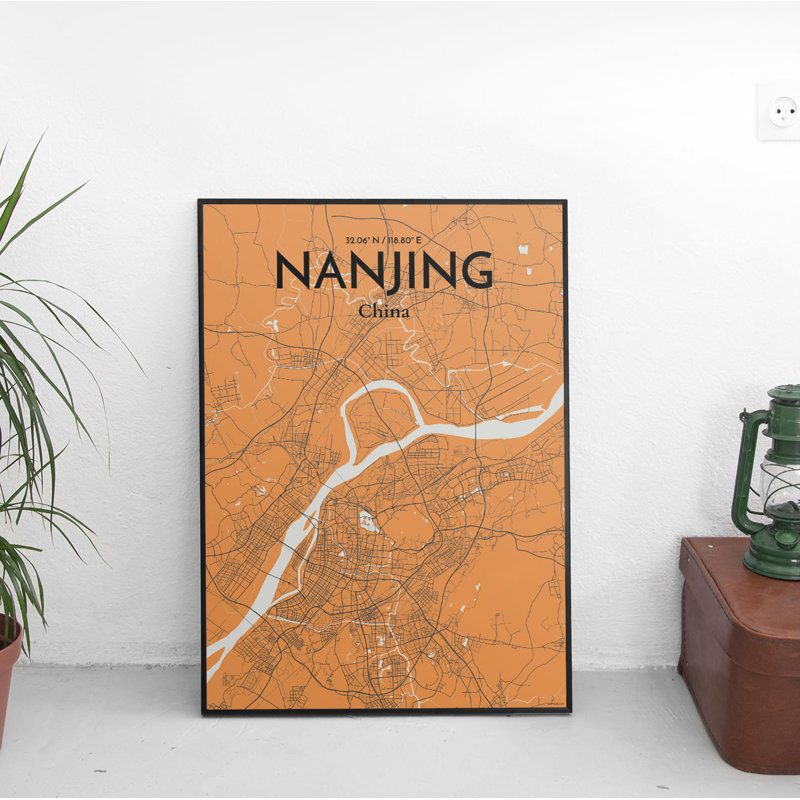 Nanjing City Map 1 Piece Wall Art, 43.2 cm H x 27.9 cm W x 0.13cm D