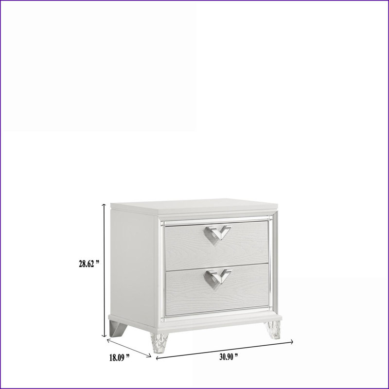 Table de chevet blanche moderne à 2 tiroirs avec ampoule DEL Poignées en forme de V