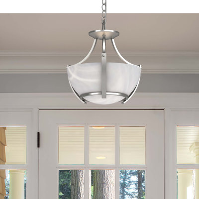 Ibtissem V4833 Durango 3-Light Indoor Brushed Nickel Convertible Hanging Pendant (Semi-Flush) with Alabaster Glass Bowl