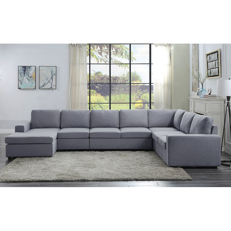 Canapé modulaire réversible en lin gris clair à 7 places 147 po Tifton, Lin gris pâle