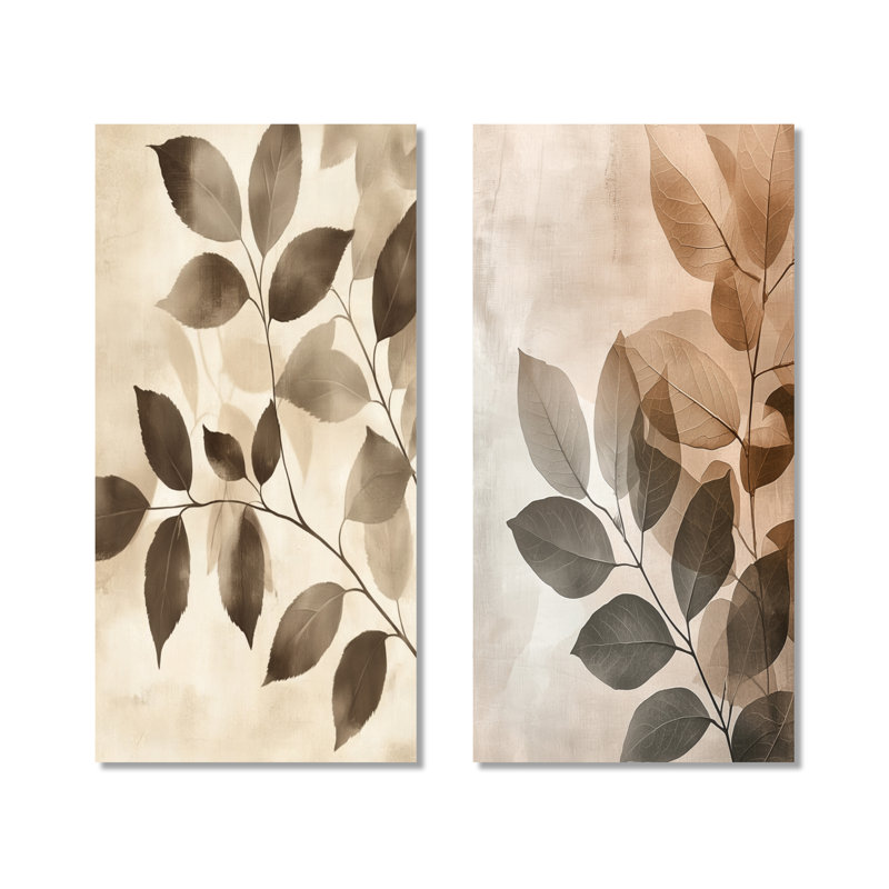 Feuilles taupe mosaïque collage I - grand feuillage brun, ensemble de 2 impressions murales en métal, 40" H x 40" W