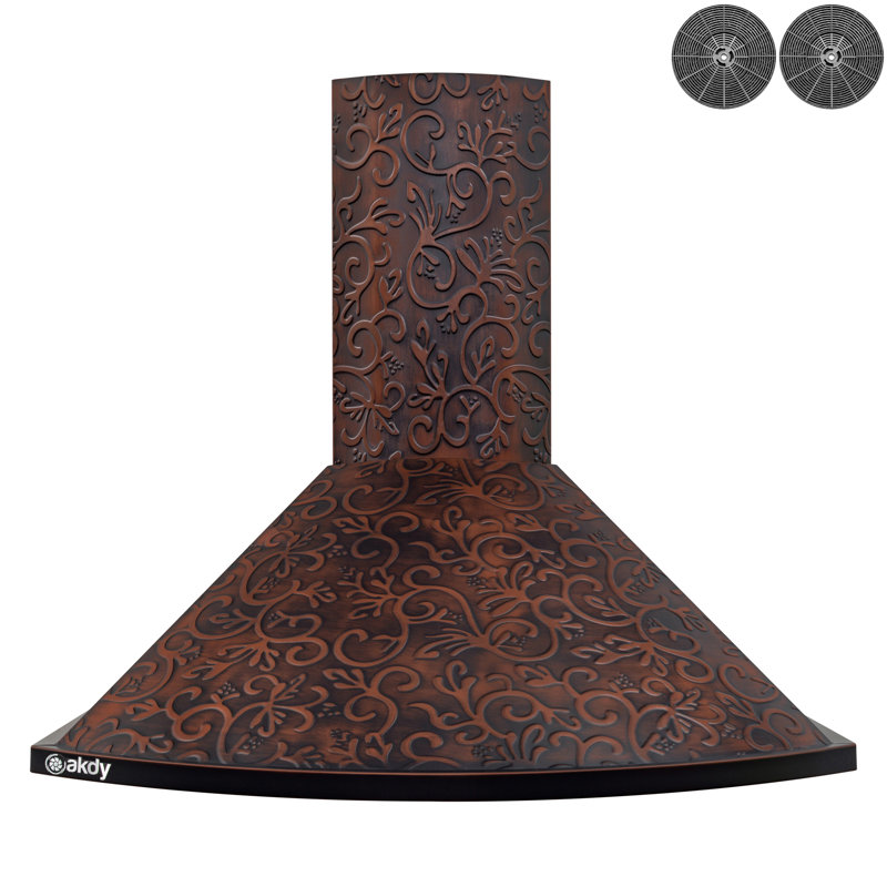 30-in 343-CFM Convertible Vine Embossed Copper Wall-Mounted Range Hood with Carbon Filters