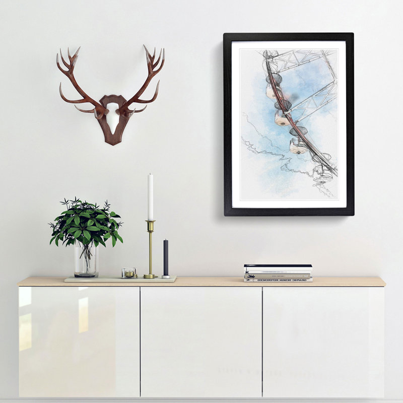 Ferris Wheel - Single Picture Frame Painting on MDF, 63cm H x 45cm W x 2cm D, Black Framed