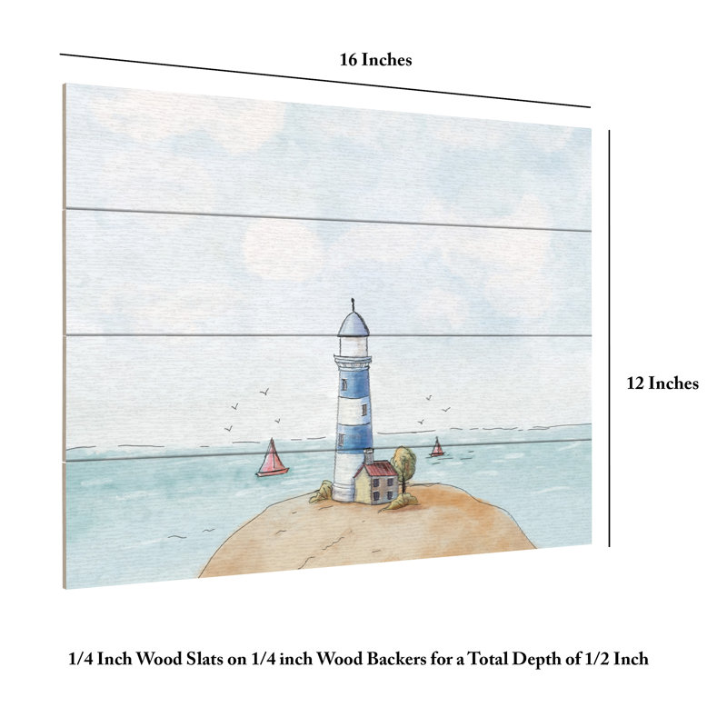 Xuan Thai  Lighthouse Wood Slat Art, H 18 po x l 22 po