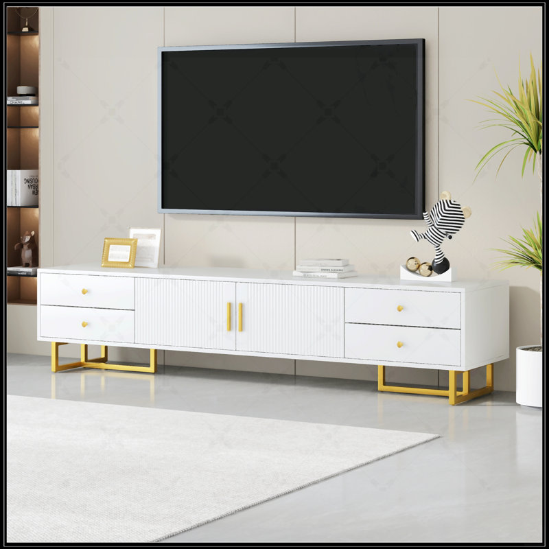 Meuble télé moderne avec rangement, meuble télé pour téléviseur de 65 pouces et plus, VIBE HAUS, console multimédia élégante et fonctionnelle