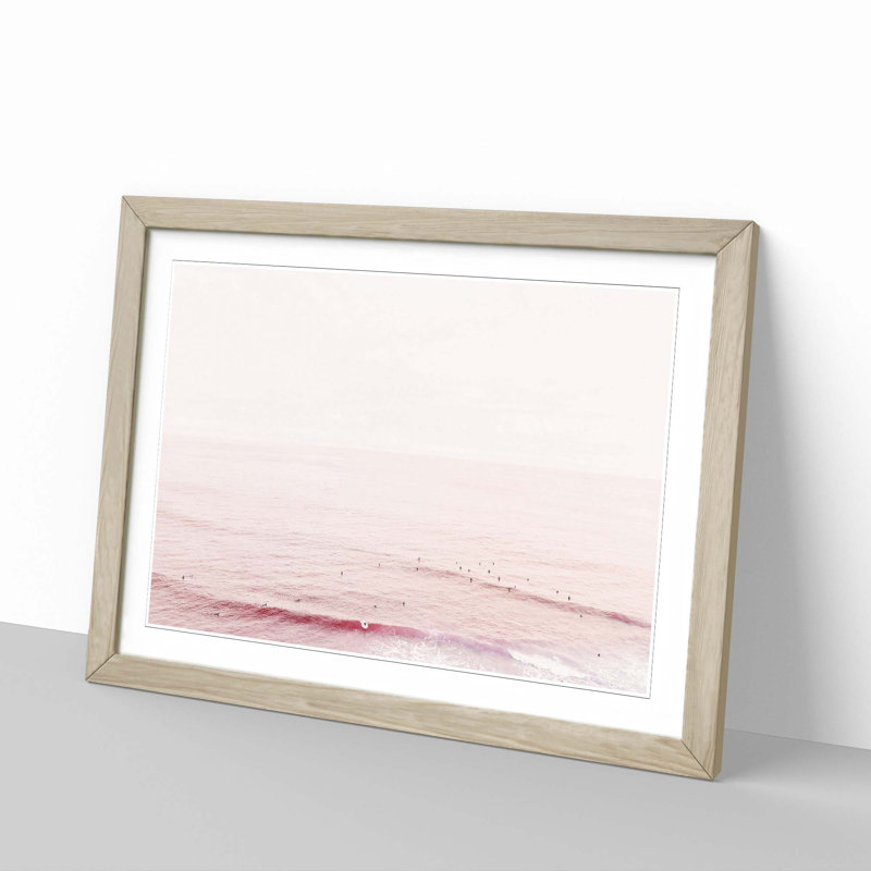 Surfers in the Ocean - Picture Frame Photograph Print, 36cm H x 48cm W x 2cm D, Oak Framed