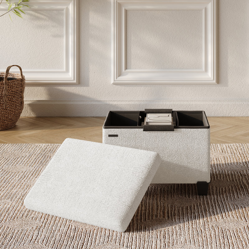 Vérrant Boucle Storage Ottoman Bench, White, 11.5"H x 16"W x 10.5"D