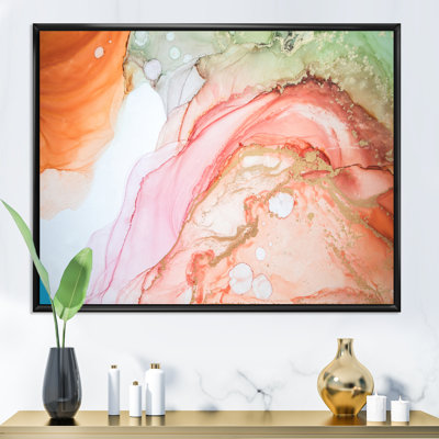Art mural liquide ondulé en orange et vert - décoration murale moderne en toile