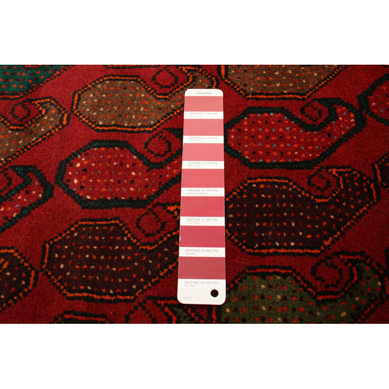 Tapis rouge en laine noué à la main de conception unique 3 pi 4 po x 6 pi 5 po nouvel âge Warrenton