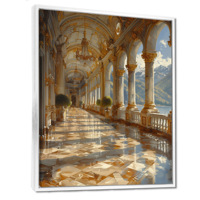 Or gris, été, Renaissance française, château, art mural, Toile encadrée flottée blanche, H 32 po x l 16 po x P 1 po