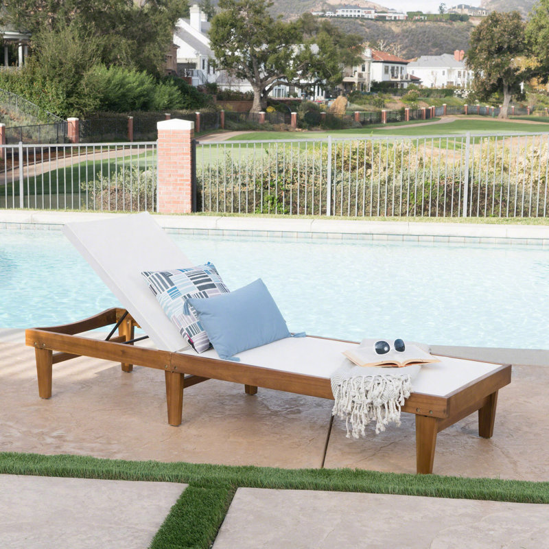Chaise longue Summerland - filet gris foncé, Blanc, Teck