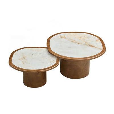 Irregular Coffee Table Set with Burl Wood Veneer and Sintered Stone Tops